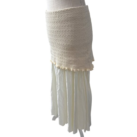 Zara Combined Knit & Ruffle Skirt Size M Cream Boho Chic - Picture 2 of 9